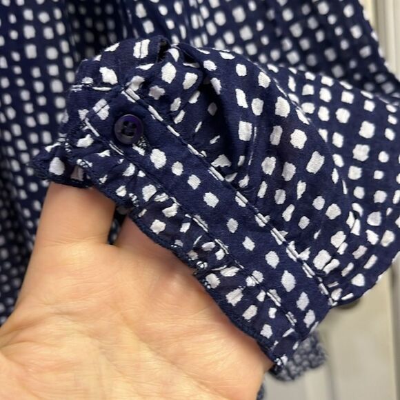 Lola Australia Navy Abstract Dotted Cotton Button Down V-Neck Ruffled Tunic- Lrg - Picture 7 of 10